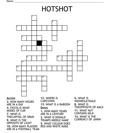Coll. hotshot crossword - Company Hotshot Crossword Clue Answers. Find the latest crossword clues from New York Times Crosswords, LA Times Crosswords and many more. ... Coll. hotshot 2% 5 UHAUL: Moving van company 2% 6 BRACHS: Candy corn company By CrosswordSolver IO. Refine the ...